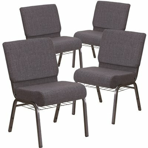 Carnegy Avenue 21 in. Dark Gray Fabric/Silver Vein Frame Church Chair (Set of 4) 311265379