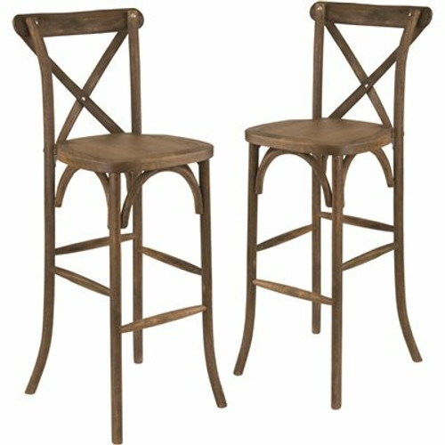 Carnegy Avenue 30" H Dark Antique Wood Cross Back Bar Stools (Set of 2)