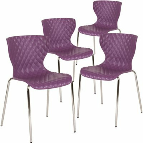 Carnegy Avenue Plastic Stackable Chairs in Purple (Set of 4)