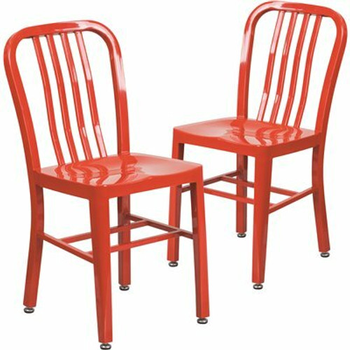 Carnegy Avenue Metal Outdoor Dining Chair in Red (Set of 2)