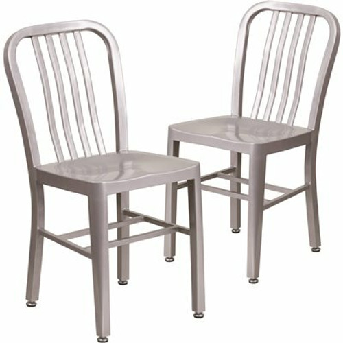 Carnegy Avenue Metal Outdoor Dining Chair in Silver (Set of 2)