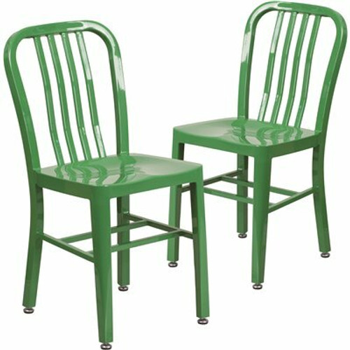 Carnegy Avenue Metal Outdoor Dining Chair in Green (Set of 2)