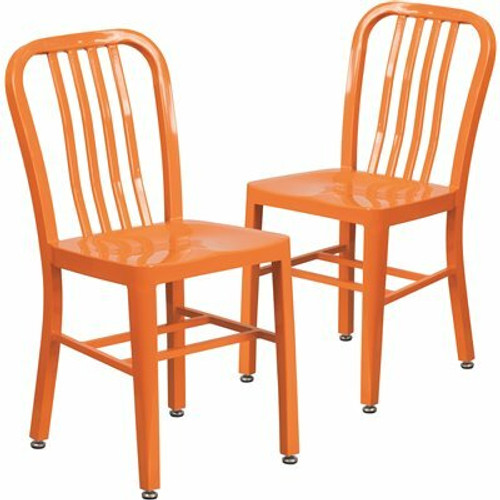 Carnegy Avenue Metal Outdoor Dining Chair in Orange (Set of 2)