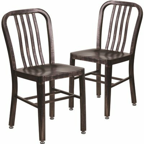 Carnegy Avenue Metal Outdoor Dining Chair in Black-Antique Gold (Set of 2)