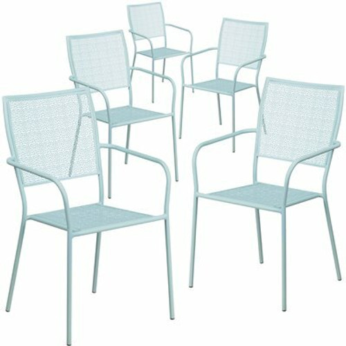 Carnegy Avenue Stackable Metal Outdoor Dining Chair in Sky Blue (Set of 5) 311287433