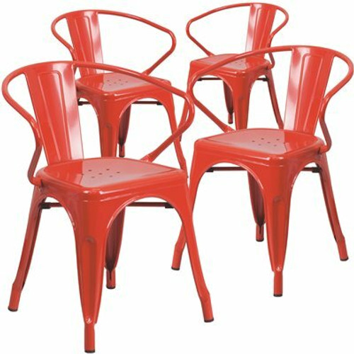 Carnegy Avenue Stackable Metal Outdoor Dining Chair in Red (Set of 4) 311287434