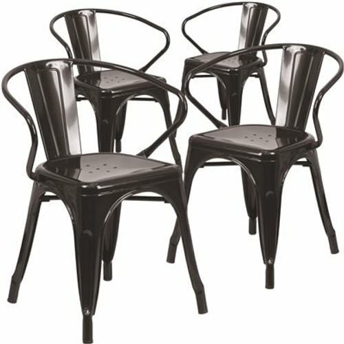 Carnegy Avenue Stackable Metal Outdoor Dining Chair in Black (Set of 4) 311287437
