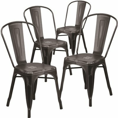 Carnegy Avenue Stackable Metal Outdoor Dining Chair in Black (Set of 4) 311287445