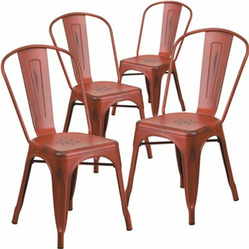 Carnegy Avenue Stackable Metal Outdoor Dining Chair in Kelly Red (Set of 4)