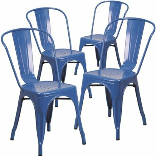 Carnegy Avenue Stackable Metal Outdoor Dining Chair in Blue (Set of 4) 311287466 Carnegy Avenue Stackable Metal Outdoor Dining Chair in Blue (Set of 4) 311287466