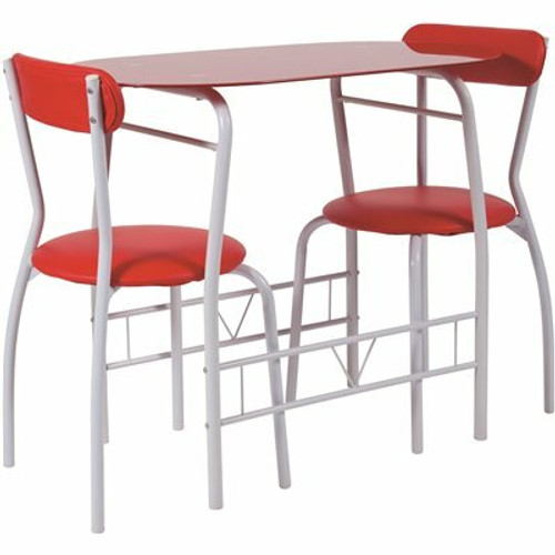 Carnegy Avenue 3-Piece 29 in. Red Glass Dining Table and Chair Set