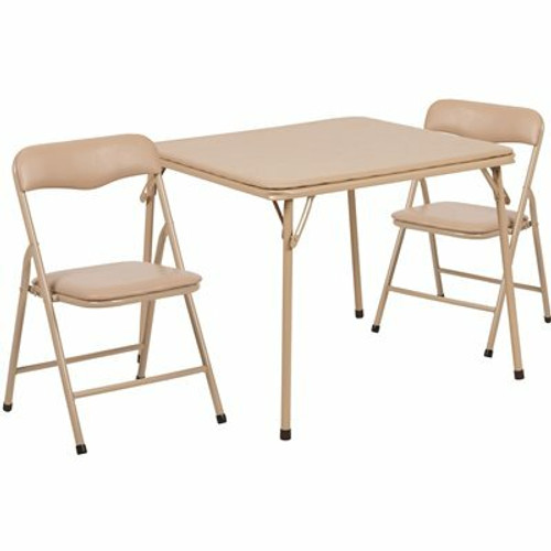 Carnegy Avenue Tan Mindy Kids 3-Piece Folding Square Table and Chairs Set, Children's Classroom Activity Table and Chairs Set
