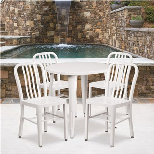 Carnegy Avenue White 5-Piece Metal Round Outdoor Bistro Set 312170204
