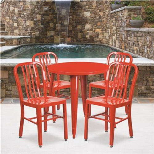 Carnegy Avenue Red 5-Piece Metal Round Outdoor Bistro Set 312170210 Carnegy Avenue Red 5-Piece Metal Round Outdoor Bistro Set 312170210