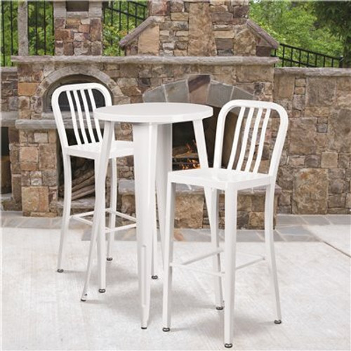 Carnegy Avenue White 3-Piece Metal Round Outdoor Bistro Set 312170236
