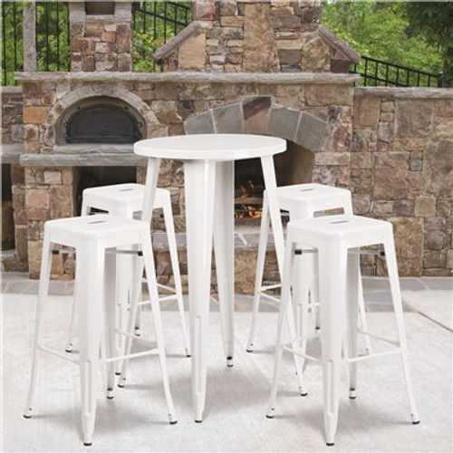 Carnegy Avenue White 5-Piece Metal Round Outdoor Bistro Set 312170337