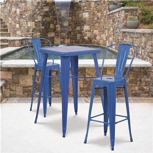 Carnegy Avenue Blue 3-Piece Metal Square Outdoor Bistro Set 312170419 Carnegy Avenue Blue 3-Piece Metal Square Outdoor Bistro Set 312170419