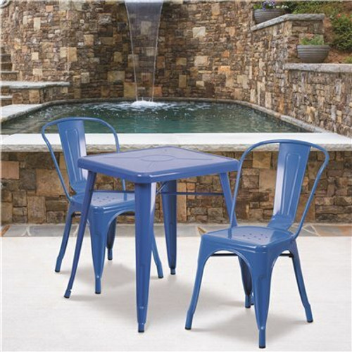 Carnegy Avenue Blue 3-Piece Metal Square Outdoor Bistro Set 312170439 Carnegy Avenue Blue 3-Piece Metal Square Outdoor Bistro Set 312170439