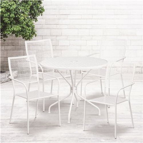 Carnegy Avenue White 5-Piece Metal Round Outdoor Bistro Set 312170482