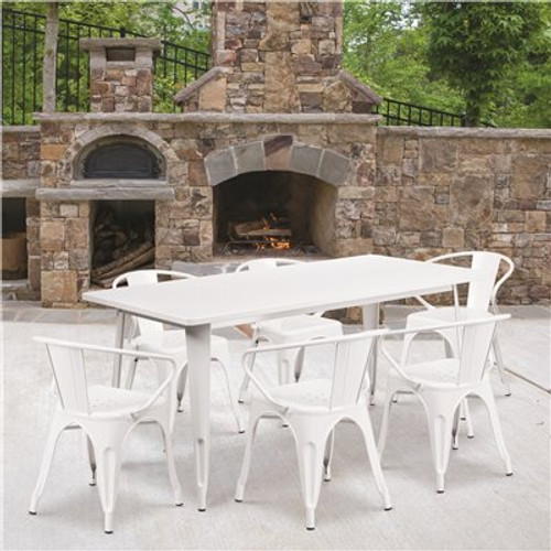 Carnegy Avenue White 7-Piece Metal Rectangle Outdoor Bistro Set 312183089 Carnegy Avenue White 7-Piece Metal Rectangle Outdoor Bistro Set 312183089