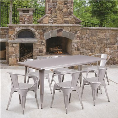 Carnegy Avenue Silver 7-Piece Metal Rectangle Outdoor Bistro Set 312183092 Carnegy Avenue Silver 7-Piece Metal Rectangle Outdoor Bistro Set 312183092