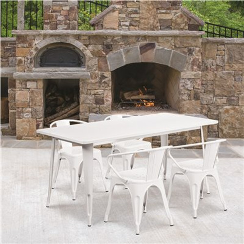 Carnegy Avenue White 5-Piece Metal Rectangle Outdoor Bistro Set 312183111