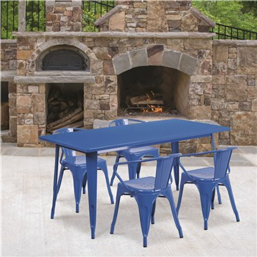 Carnegy Avenue Blue 5-Piece Metal Rectangle Outdoor Bistro Set 312183113 Carnegy Avenue Blue 5-Piece Metal Rectangle Outdoor Bistro Set 312183113