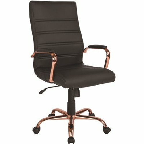Flash Furniture Whitney High Back Faux Leather Swivel Ergonomic Office Chair in Black/Rose Gold Frame with Arms