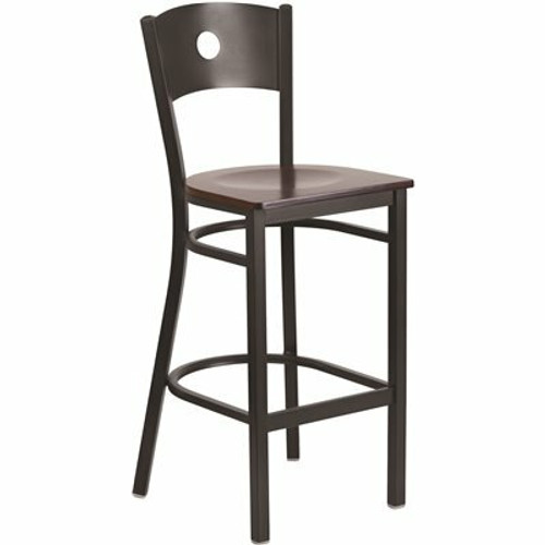 Carnegy Avenue 29 in. Walnut Wood Seat/Black Metal Frame Bar Stool