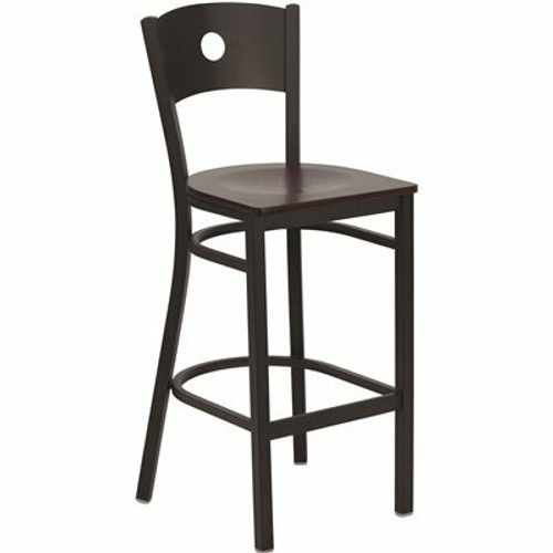 Carnegy Avenue 29 in. Mahogany Wood Seat/Black Metal Frame Bar Stool