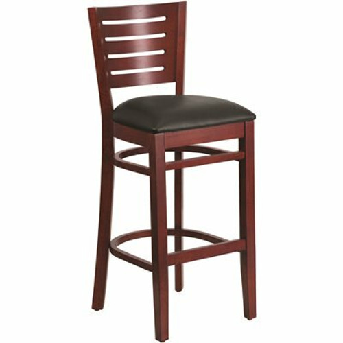 Carnegy Avenue 31.5 in. Black Vinyl Seat/Mahogany Wood Frame Bar Stool