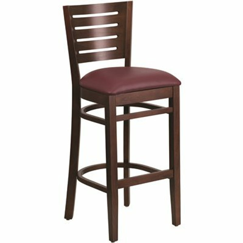Carnegy Avenue 31.5 in. Burgundy Vinyl Seat/Walnut Wood Frame Bar Stool