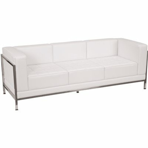 Carnegy Avenue Melrose 79 in. Square Arm Faux Leather Bridgewater Sofa in White