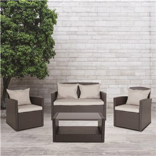 Carnegy Avenue Black 4-Piece Wood Patio Conversation Set 312240573