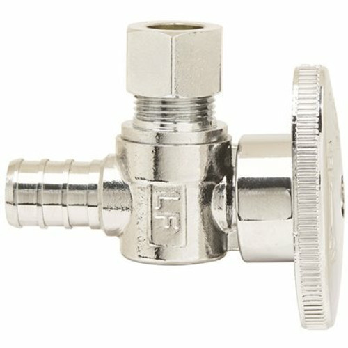 Plumbshop 1/2 in. Nominal Crimp Barb (PEX) x 3/8 in. O.D. Compression 1/4 in. Turn Angle Stop