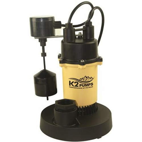 K2 1/4 HP Epoxy-Coated Aluminum and Thermoplastic Sump Pump with Vertical Switch K2 1/4 HP Epoxy-Coated Aluminum and Thermoplastic Sump Pump with Vertical Switch