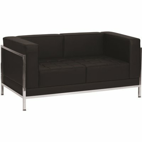 Carnegy Avenue 57 in. Black Faux Leather 2-Seat Loveseat with Stainless Steel Frame 312386502 Carnegy Avenue 57 in. Black Faux Leather 2-Seat Loveseat with Stainless Steel Frame 312386502