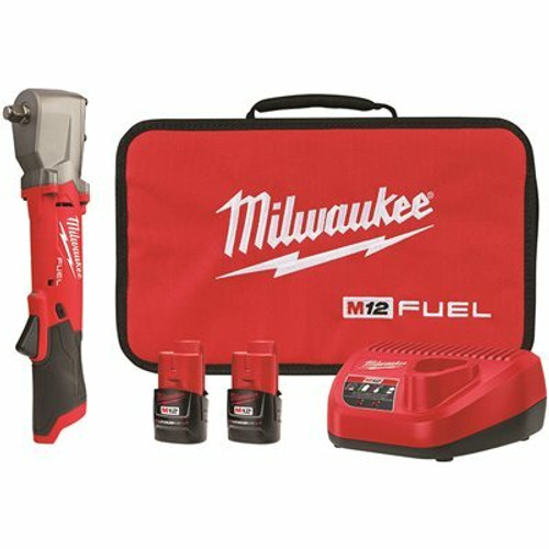 Milwaukee M12 FUEL 12V Lithium-Ion Brushless Cordless 1/2 in. Right Angle Impact Wrench Kit with Two 2.0 Ah Batteries