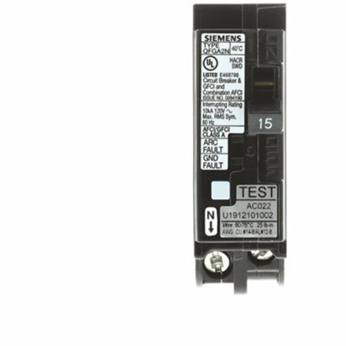 Siemens 15 Amp 1-Pole QFGA2N AFCI/GFCI 10kA Breaker Siemens 15 Amp 1-Pole QFGA2N AFCI/GFCI 10kA Breaker