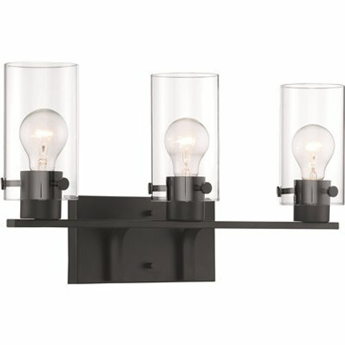 Nuvo Lighting Sommerset 21 in. 3-Light Matte Black Vanity Light with Clear Glass Shades Nuvo Lighting Sommerset 21 in. 3-Light Matte Black Vanity Light with Clear Glass Shades