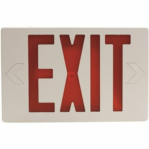 Sylvania 15-Watt Equivalent Dual Voltage Integrated LED White Exit Sign with Emergency Battery Backup with Red Letters Sylvania 15-Watt Equivalent Dual Voltage Integrated LED White Exit Sign with Emergency Battery Backup with Red Letters