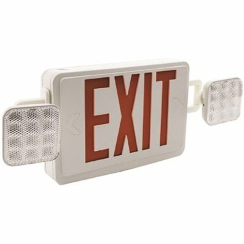 Sylvania 24-Watt Equivalent Dual Voltage Integrated LED White Exit Sign and Twin Square Head Emergency Light Combo Red Letter