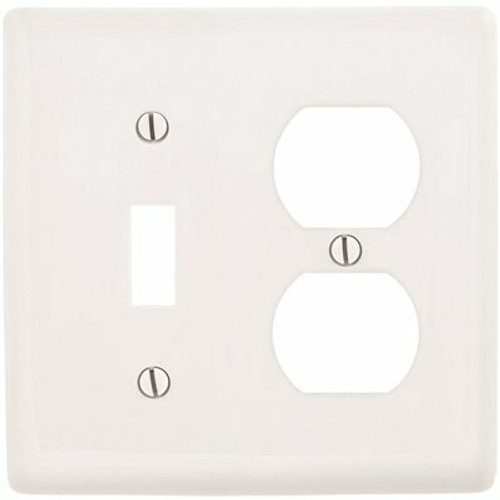HUBBELL WIRING 2-Gang White Medium Size Toggle and Duplex Wall Plate HUBBELL WIRING 2-Gang White Medium Size Toggle and Duplex Wall Plate
