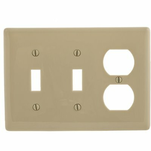 HUBBELL WIRING 3-Gang Ivory Medium Size Toggle and Duplex Wall Plate HUBBELL WIRING 3-Gang Ivory Medium Size Toggle and Duplex Wall Plate