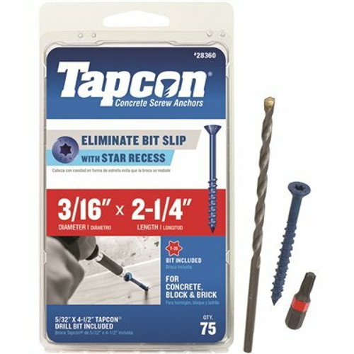 Tapcon 3/16 in. x 2-1/4 in. Star Flat-Head Concrete Anchors (75-Piece)