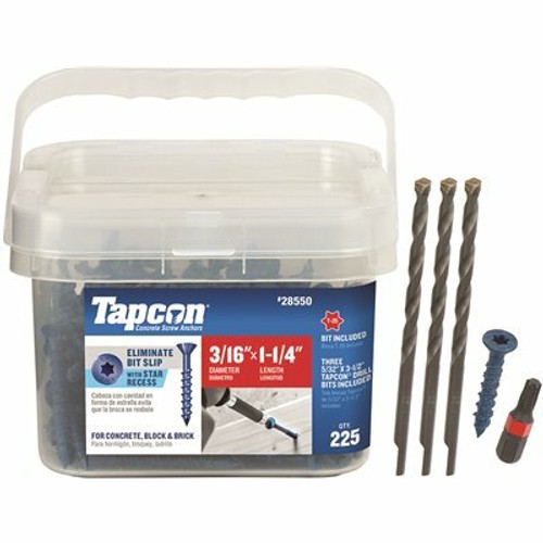 Tapcon 3/16 in. x 1-1/4 in. Star Flat-Head Concrete Anchors (225-Piece)