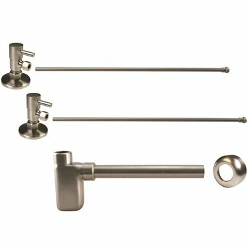 Westbrass 1-1/4 in. x 1-1/4 in. Brass Oval Bottle Trap Lavatory Supply Kit in Satin Nickel