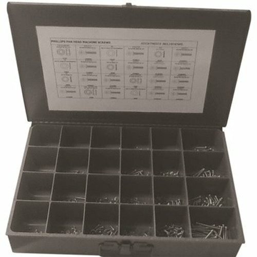 Phillips Pan Head Machine Screw Nut and Washer Kit Zinc Plated Assortment in Metal Tray (1,200-Pieces)