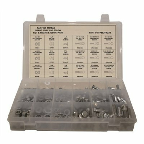 Grade 5 Hex Head Cap Screw Nut and Washer Zinc Plated Fine Thread Assortment (330-Piece)
