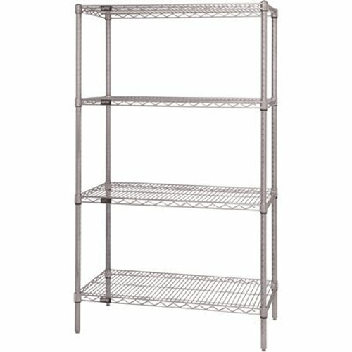 Quantum Storage Systems 18 in. x 60 in. x 74 in. Chrome Heavy-Duty Storage 4-Tier Wire Shelving